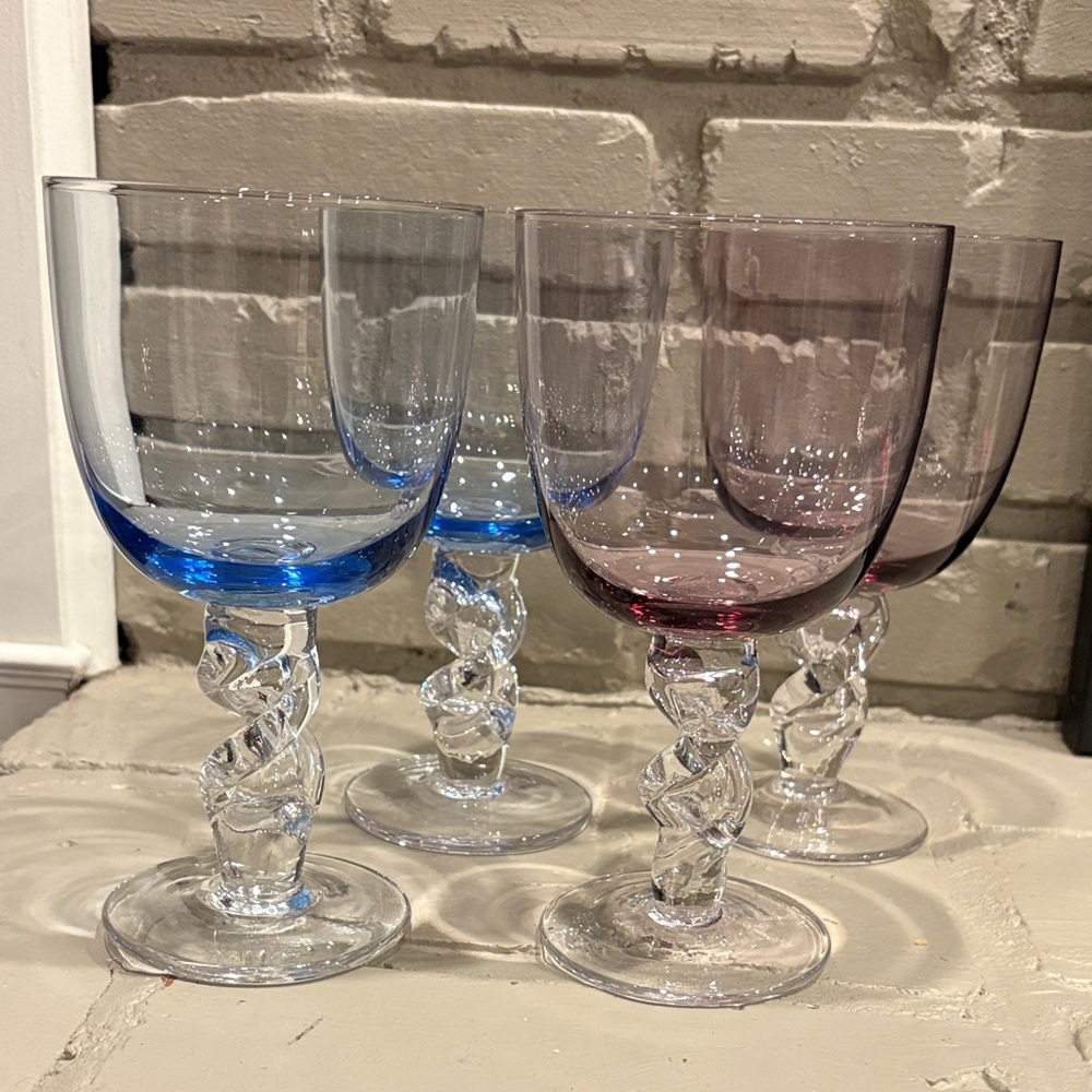Elegant Blue and Purple Goblets w/ Twisted Stems Set of 4‎